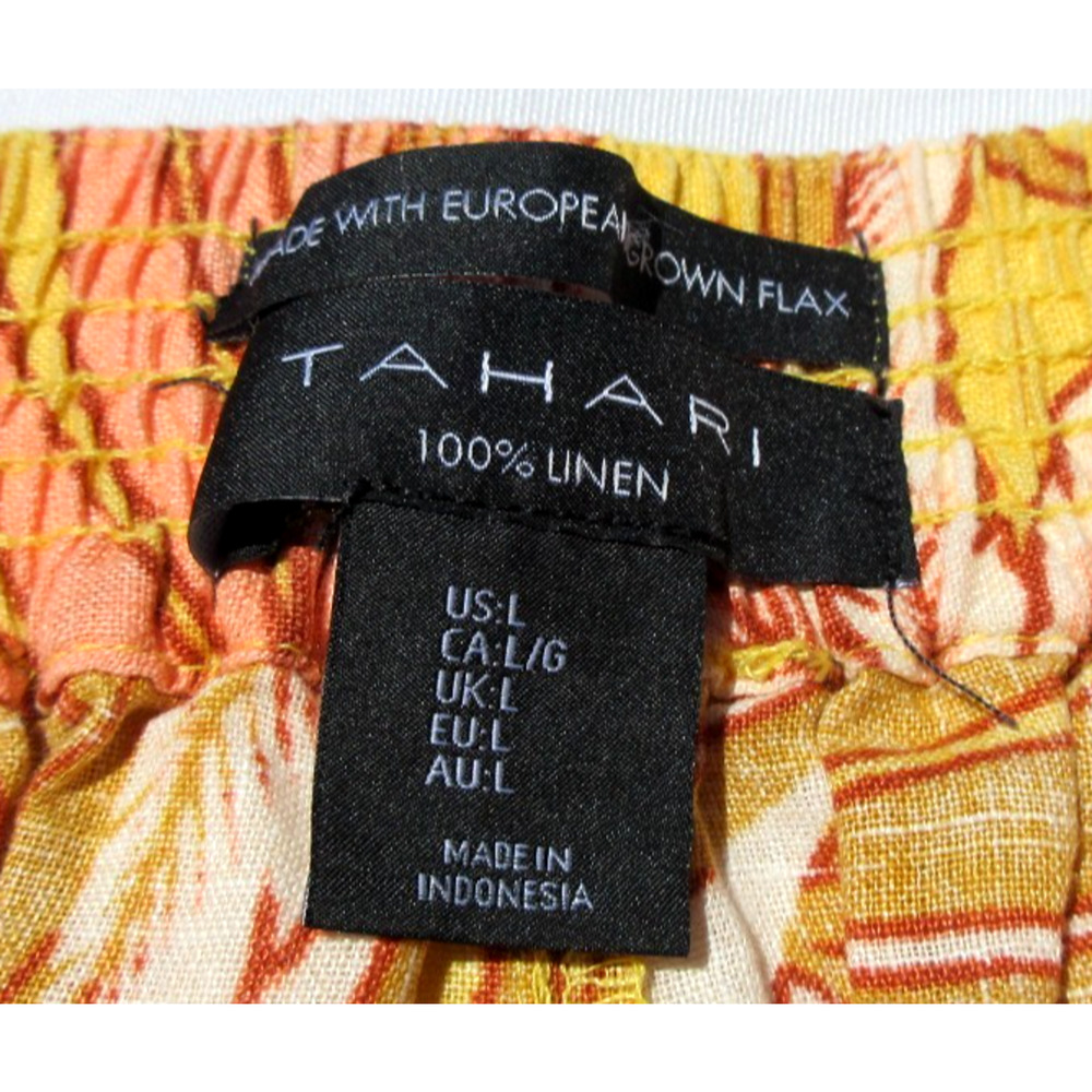 Tahari Womens Large 100% Linen Wide Leg Tropical Leaf Pink-Yellow Crop Pants - Picture 2 of 5